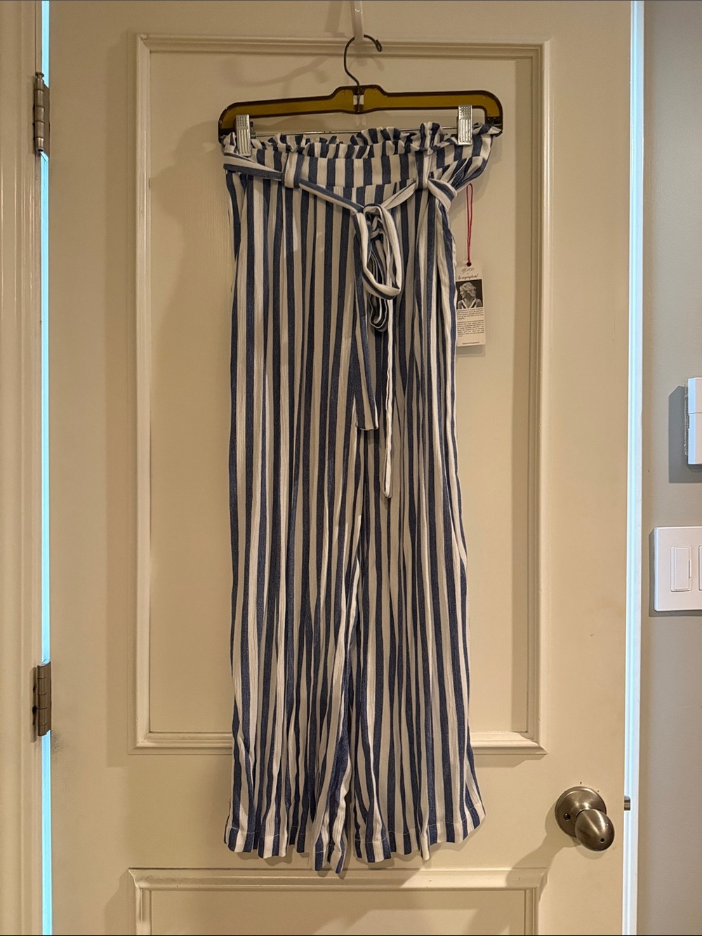 Gibson Blue & White Vertical Stripe Paperbag Wide-Leg Pants. NWT! PXS